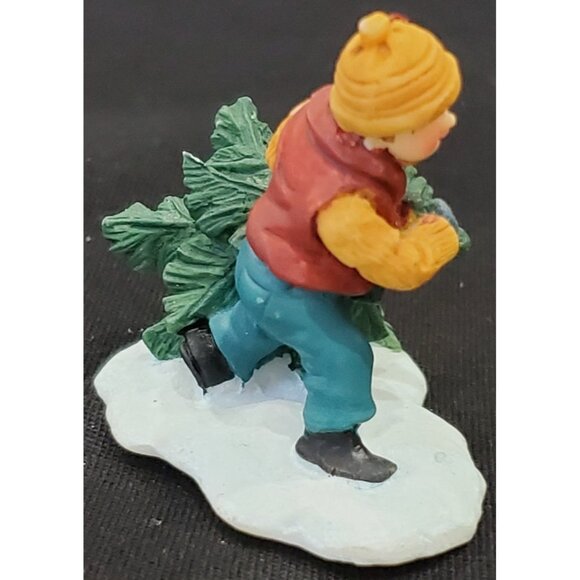 Santa's Workbench BOY CARRYING PINE TREE Christmas Village figure OWell 1.5"h - Picture 3 of 6